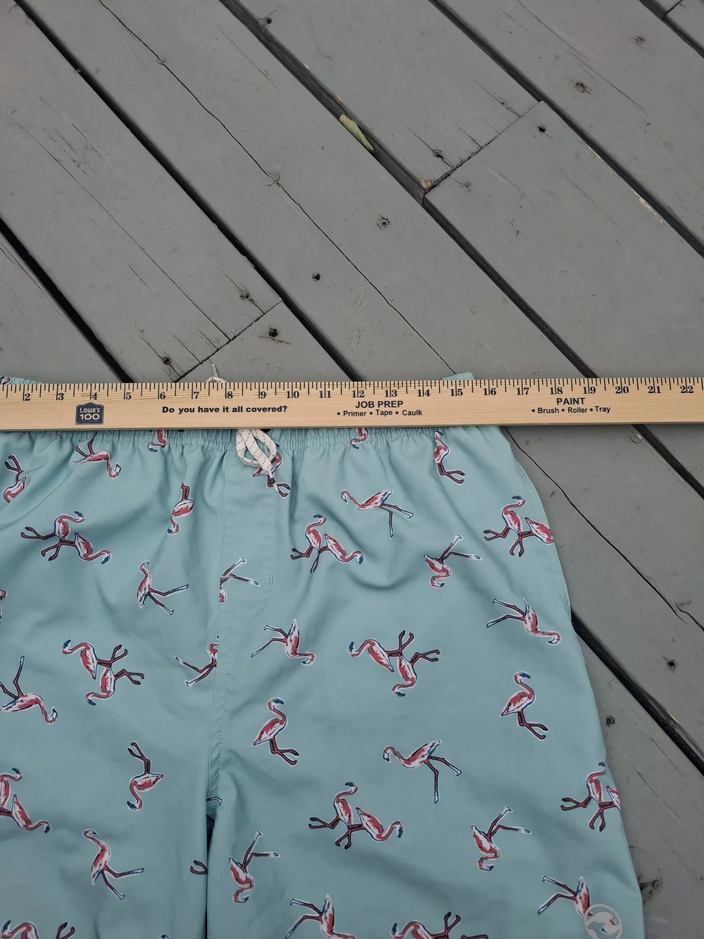 Ocean Current Mint Green Swim Trunks with Pink Flamingo Print